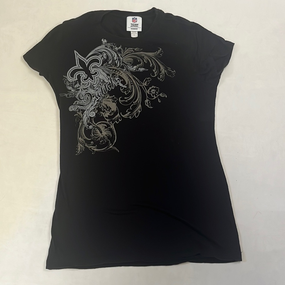 NFL Team Apparel New Orleans Saints T-Shirt Black Logo Tee Short Sleeve